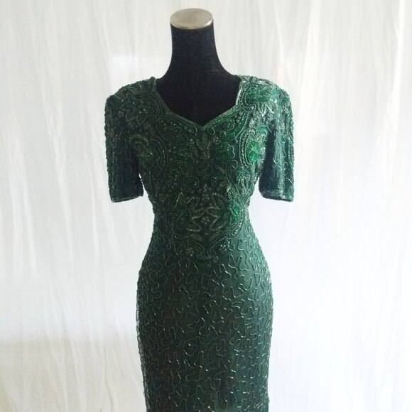 INCREDIBLE NOS 80's Green Sequin Stenay Cocktail Dress Size 6 - Picture 10 of 10
